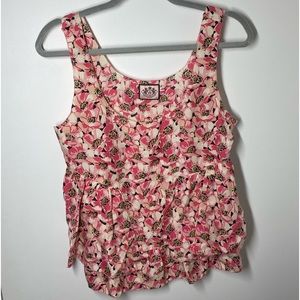 Juicy Couture Pink Blouse Tank Top Women's Shirt With Floral & Zip-up Side